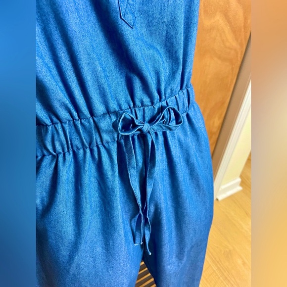Blue Denim Cinch Waist Jumpsuit - Picture 3 of 6